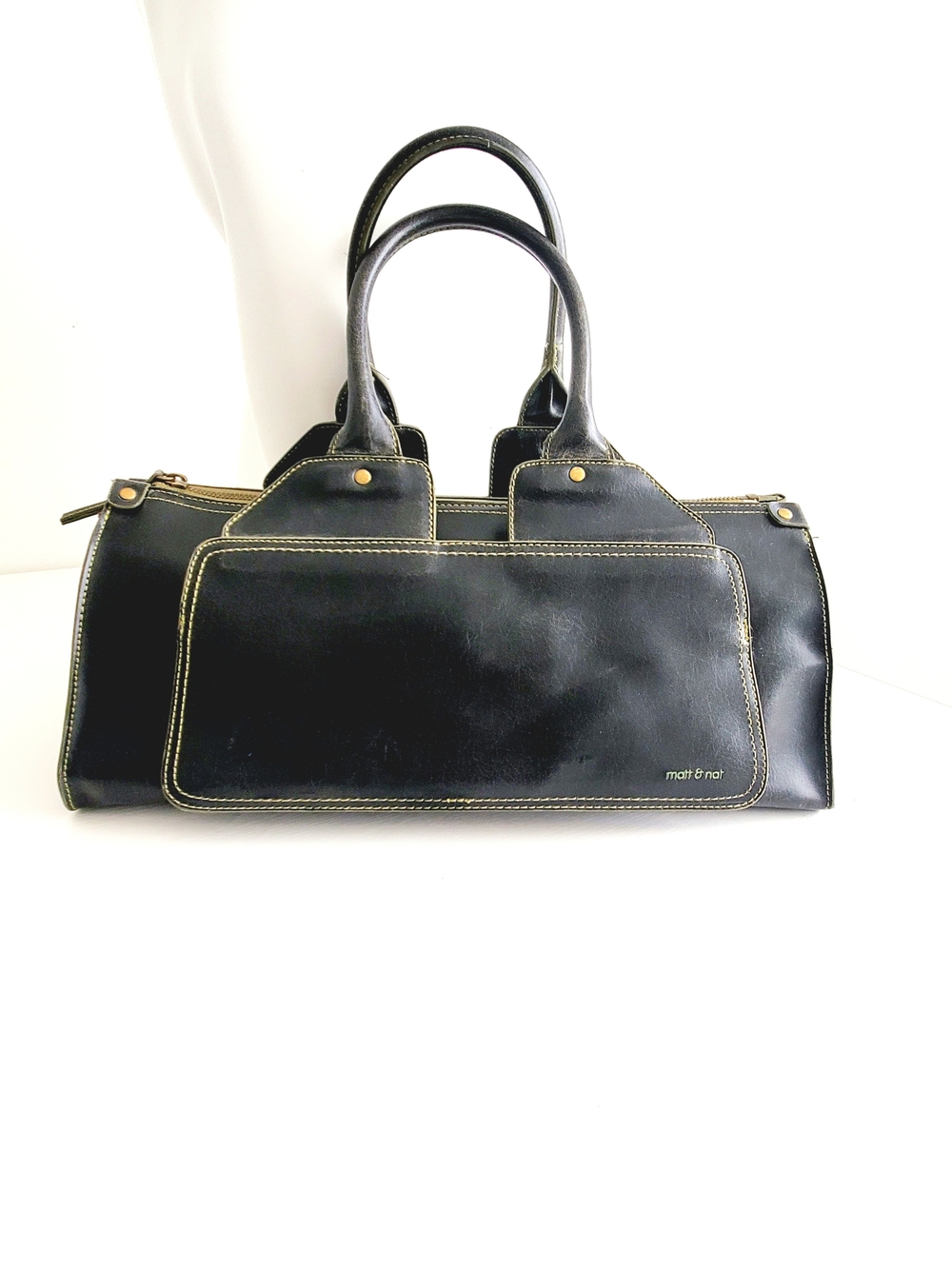Matt & Nat Montreal Vintage Black Vegan Leather Top Handle Satchel Bag